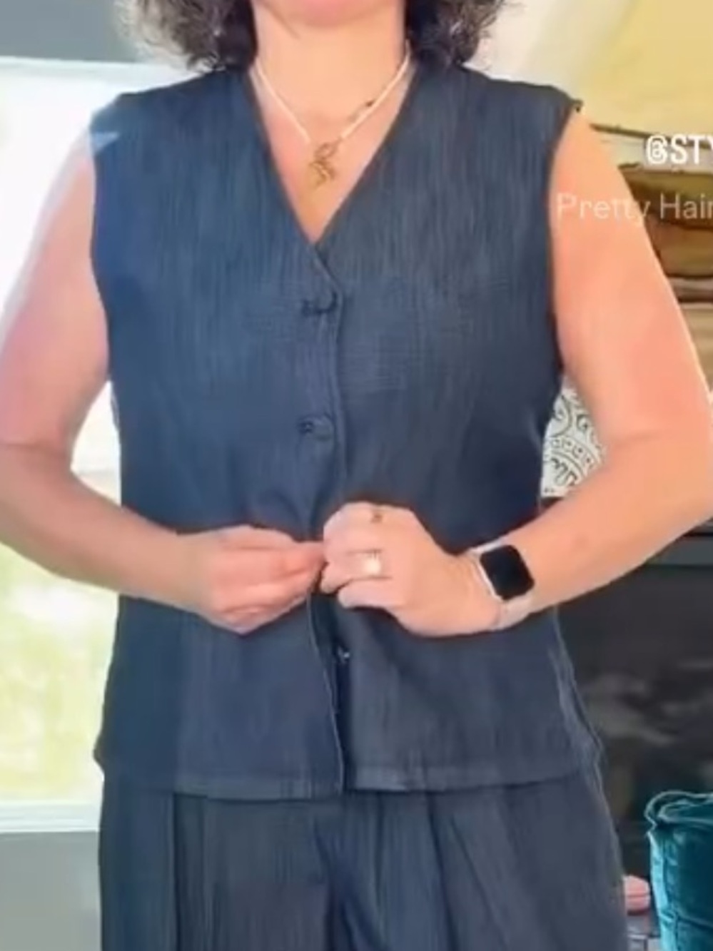 NYDJ Sleeveless Button-Front Vest in Dark Navy
